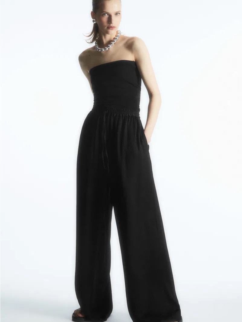 Cos Black Crinkle Drawstring Pants